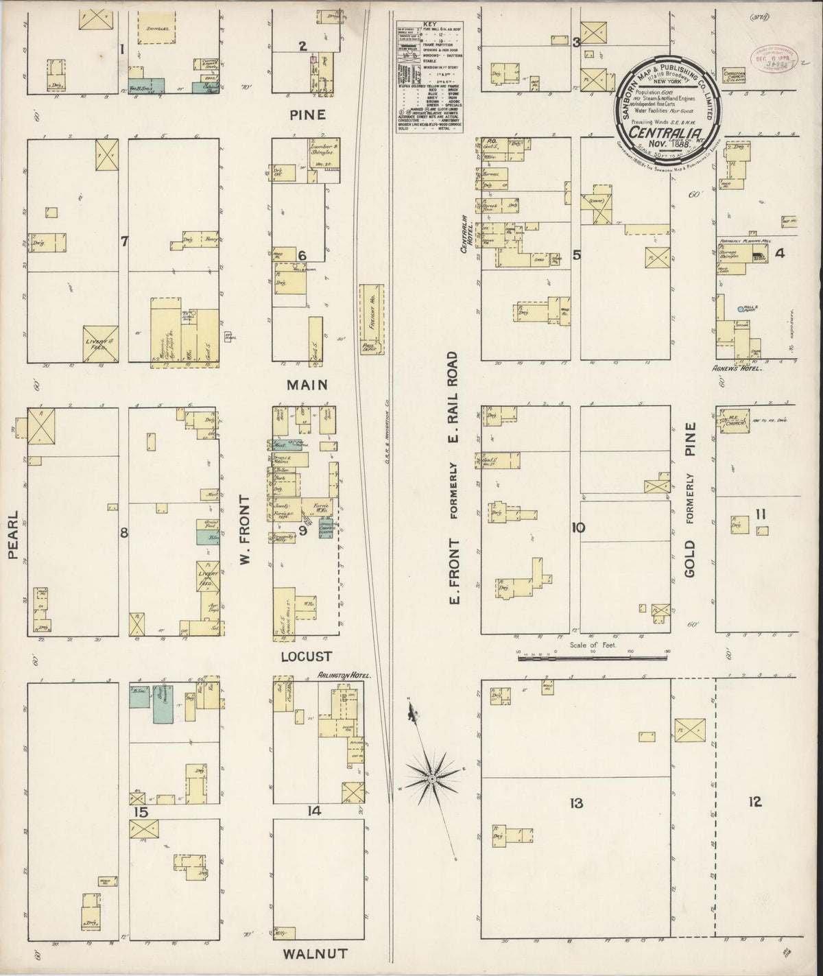 Sanborn Fire Insurance Map from Centralia, Lewis County, Washington (1888), Sheet #0001 - Historic Sanborn Fire Insurance Map Print, vintage old map wall art, antique decor, genealogy gift, Washington Washington map