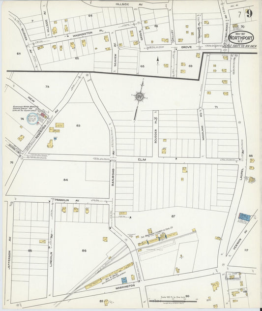Sanborn Fire Insurance Map from Northport, Suffolk County, New York (1917), Sheet #0009 - Historic Sanborn Fire Insurance Map Print, vintage old map wall art, antique decor, genealogy gift, New York New York map