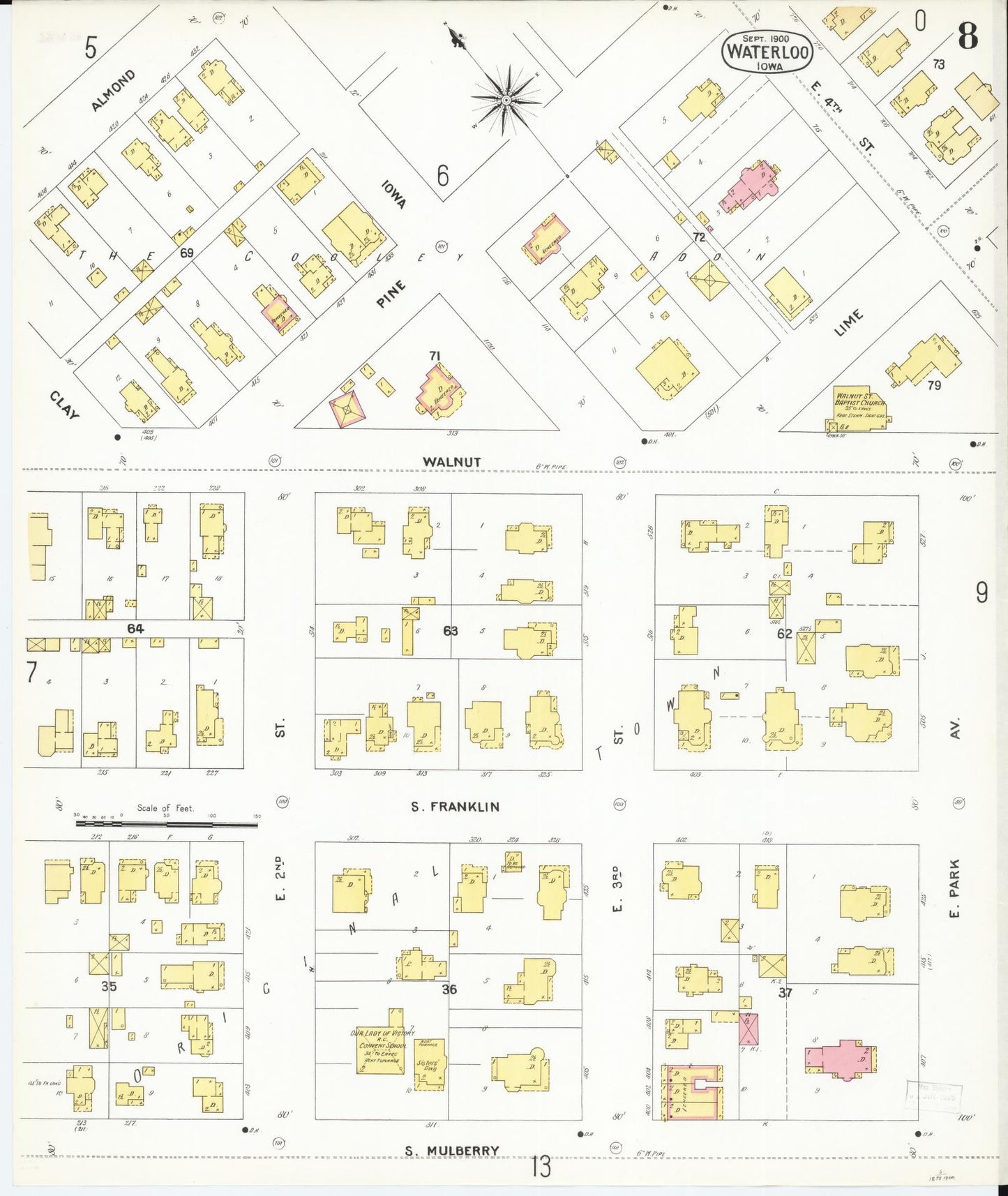 Sanborn Fire Insurance Map from Waterloo, Black Hawk County, Iowa (1900), Sheet #0008 - Historic Sanborn Fire Insurance Map Print