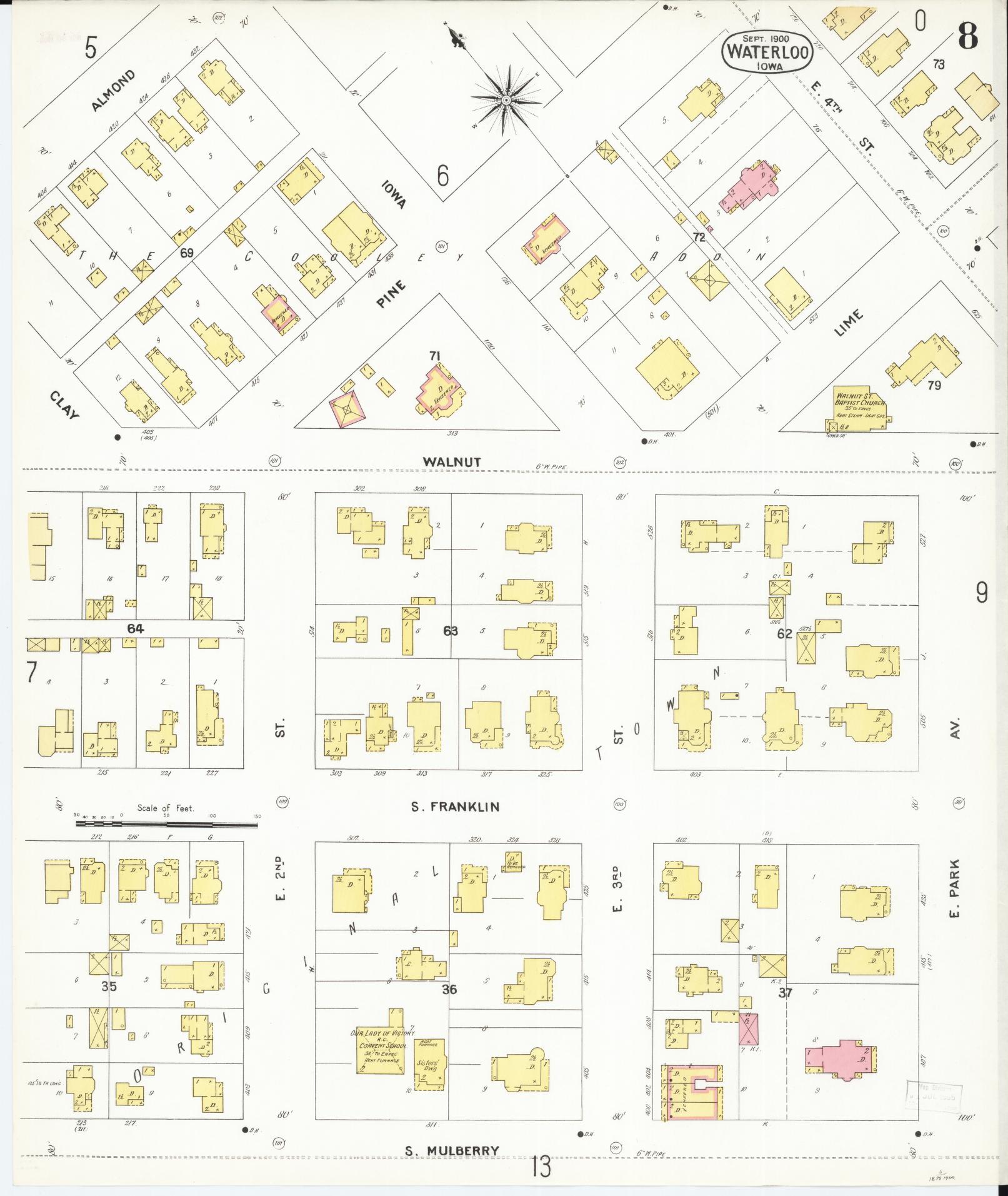 Sanborn Fire Insurance Map from Waterloo, Black Hawk County, Iowa (1900), Sheet #0008 - Historic Sanborn Fire Insurance Map Print