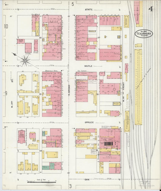 Sanborn Fire Insurance Map from Texarkana, Bowie County, Texas (1905), Sheet #0004 - Historic Sanborn Fire Insurance Map Print, vintage old map wall art, antique decor, genealogy gift, Texas Texas map