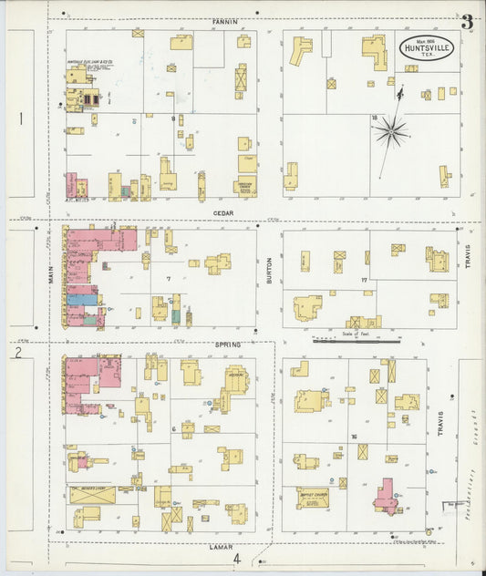 Sanborn Fire Insurance Map from Huntsville, Walker County, Texas (1906), Sheet #0003 - Historic Sanborn Fire Insurance Map Print, vintage old map wall art, antique decor, genealogy gift, Texas Texas map