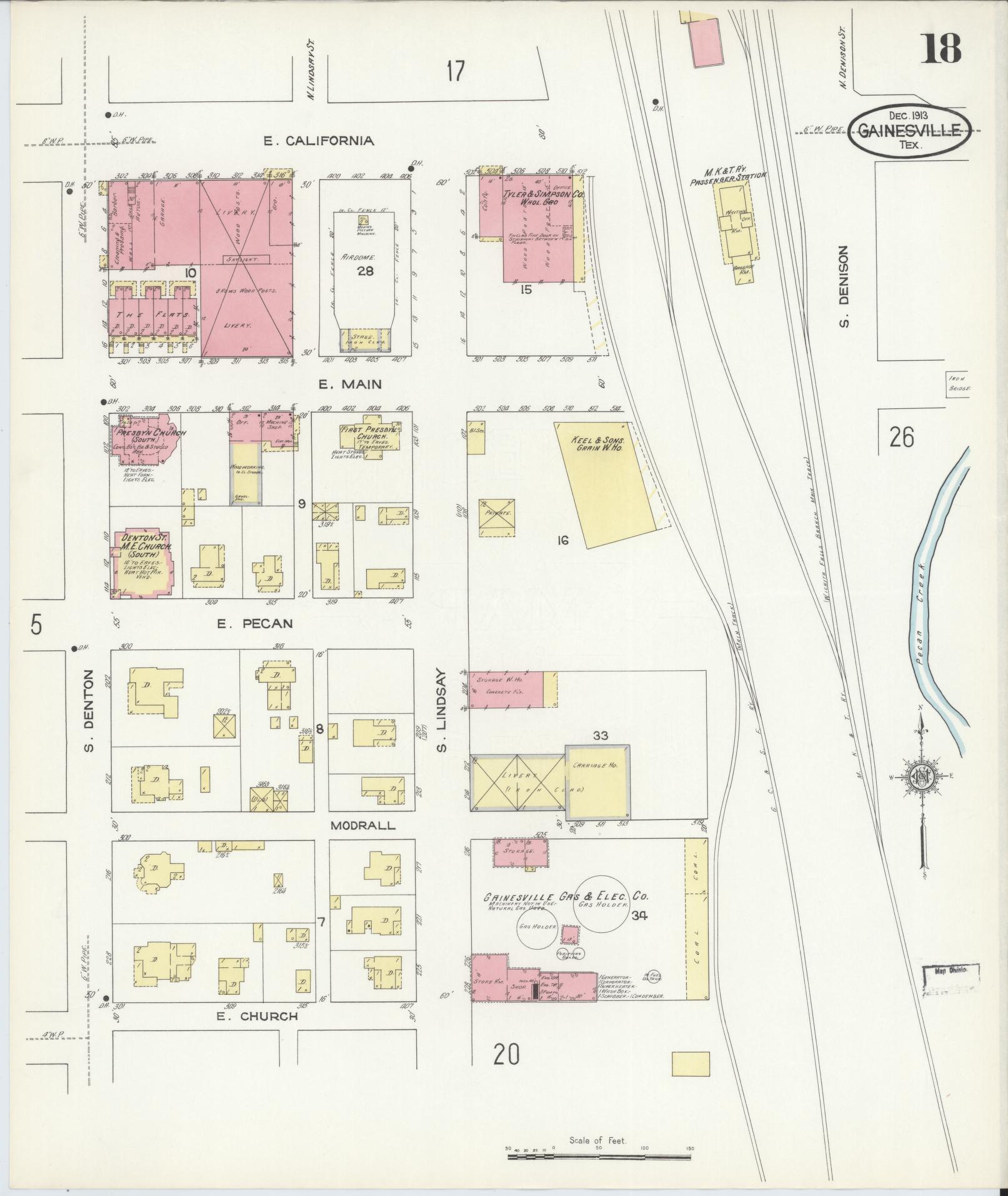 Sanborn Fire Insurance Map from Gainesville, Cooke County, Texas (1913), Sheet #0018 - Complete Map Set gallery image, historic Sanborn map, vintage wall art, Texas Texas