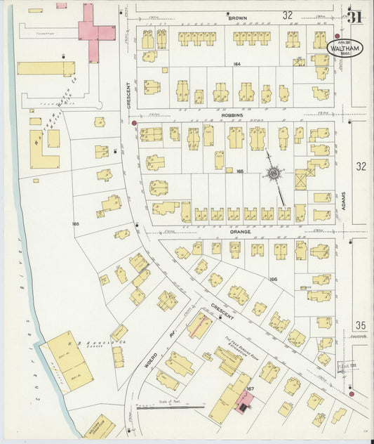 Sanborn Fire Insurance Map from Waltham, Middlesex County, Massachusetts (1911), Sheet #0031 - Historic Sanborn Fire Insurance Map Print, vintage old map wall art, antique decor, genealogy gift, Massachusetts Massachusetts map