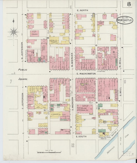 Sanborn Fire Insurance Map from New Castle, Lawrence County, Pennsylvania (1894), Sheet #0008 - Historic Sanborn Fire Insurance Map Print, vintage old map wall art, antique decor, genealogy gift, Pennsylvania Pennsylvania map