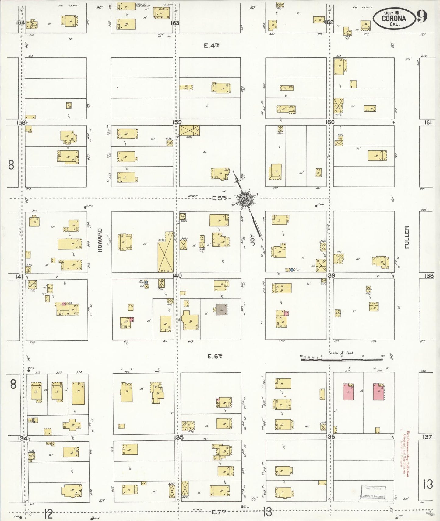 Sanborn Fire Insurance Map from Corona, Riverside County, California (1911), Sheet #0009 - Complete Map Set gallery image, historic Sanborn map, vintage wall art, California California