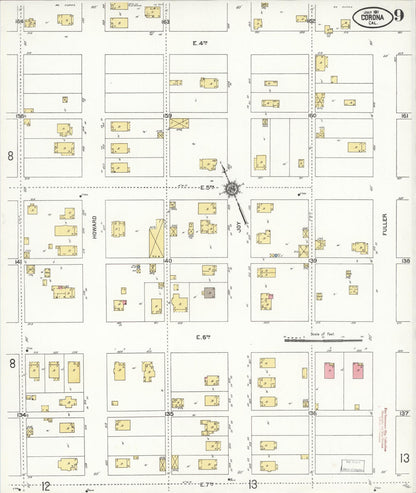 Sanborn Fire Insurance Map from Corona, Riverside County, California (1911), Sheet #0009 - Complete Map Set gallery image, historic Sanborn map, vintage wall art, California California