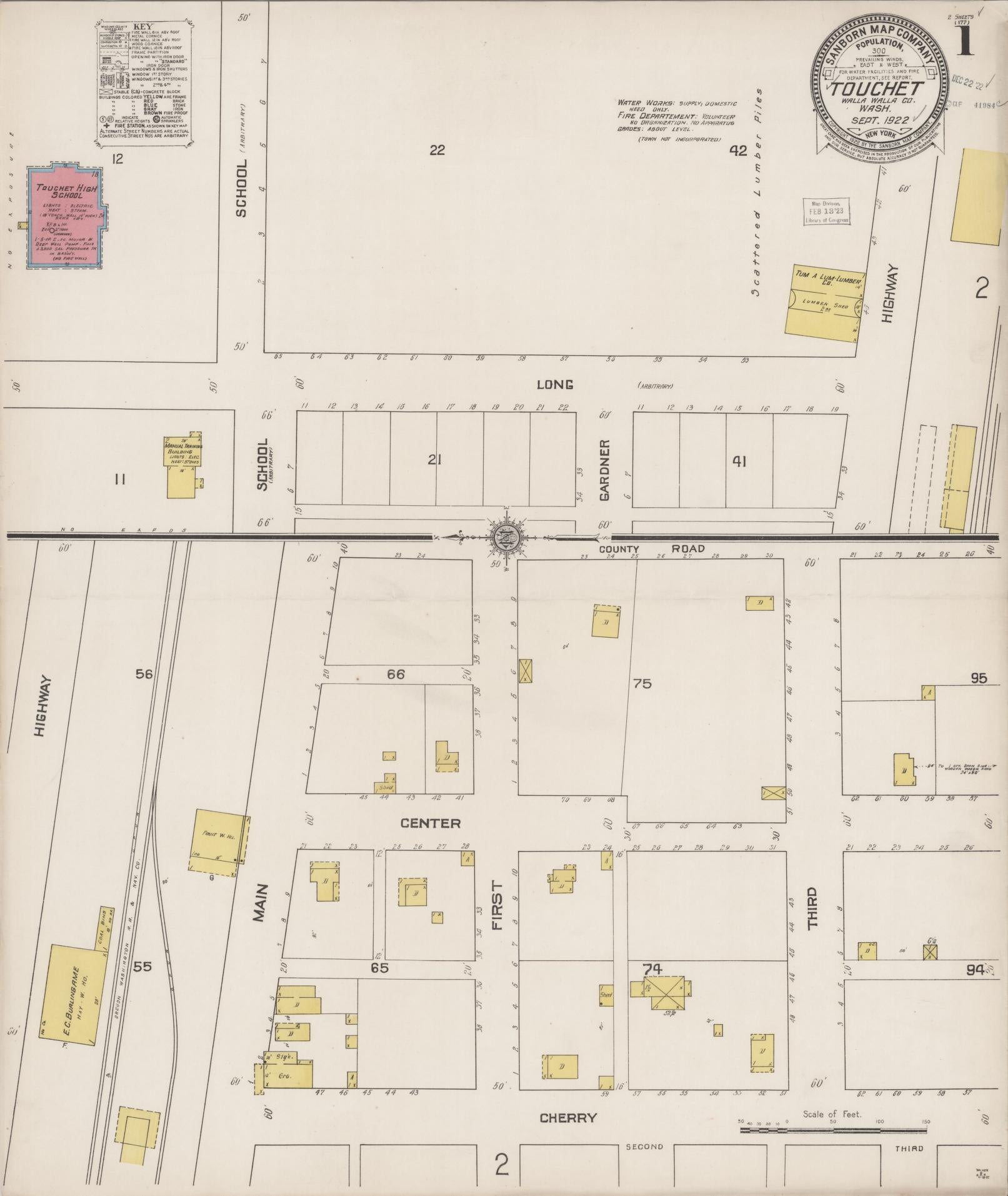 Sanborn Fire Insurance Map from Touchet, Walla Walla County, Washington (1922), Sheet #0001 - Historic Sanborn Fire Insurance Map Print, vintage old map wall art, antique decor, genealogy gift, Washington Washington map