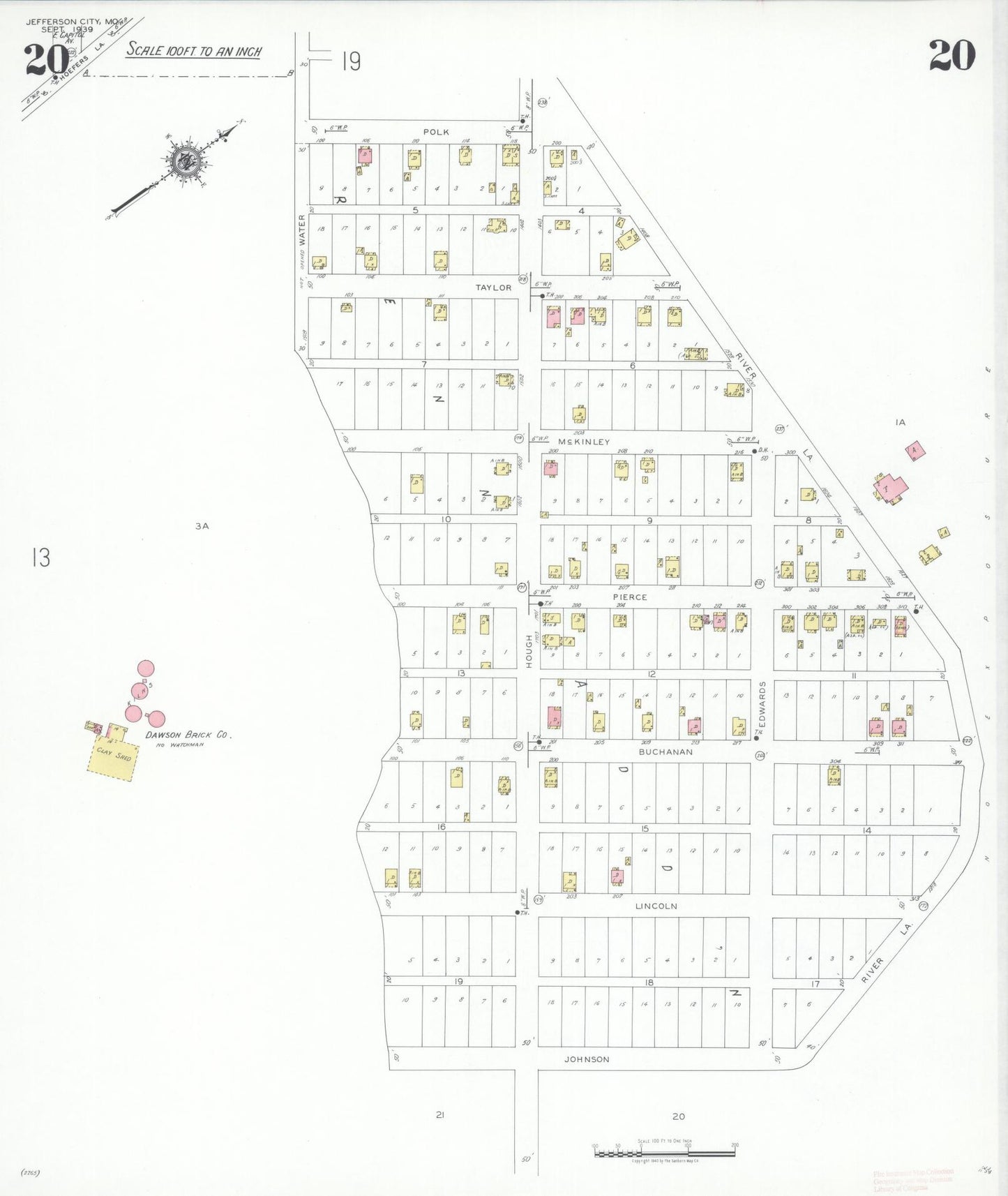 Sanborn Fire Insurance Map from Jefferson City, Cole County, Missouri (1939), Sheet #0020 - Complete Map Set gallery image, historic Sanborn map, vintage wall art, Missouri Missouri