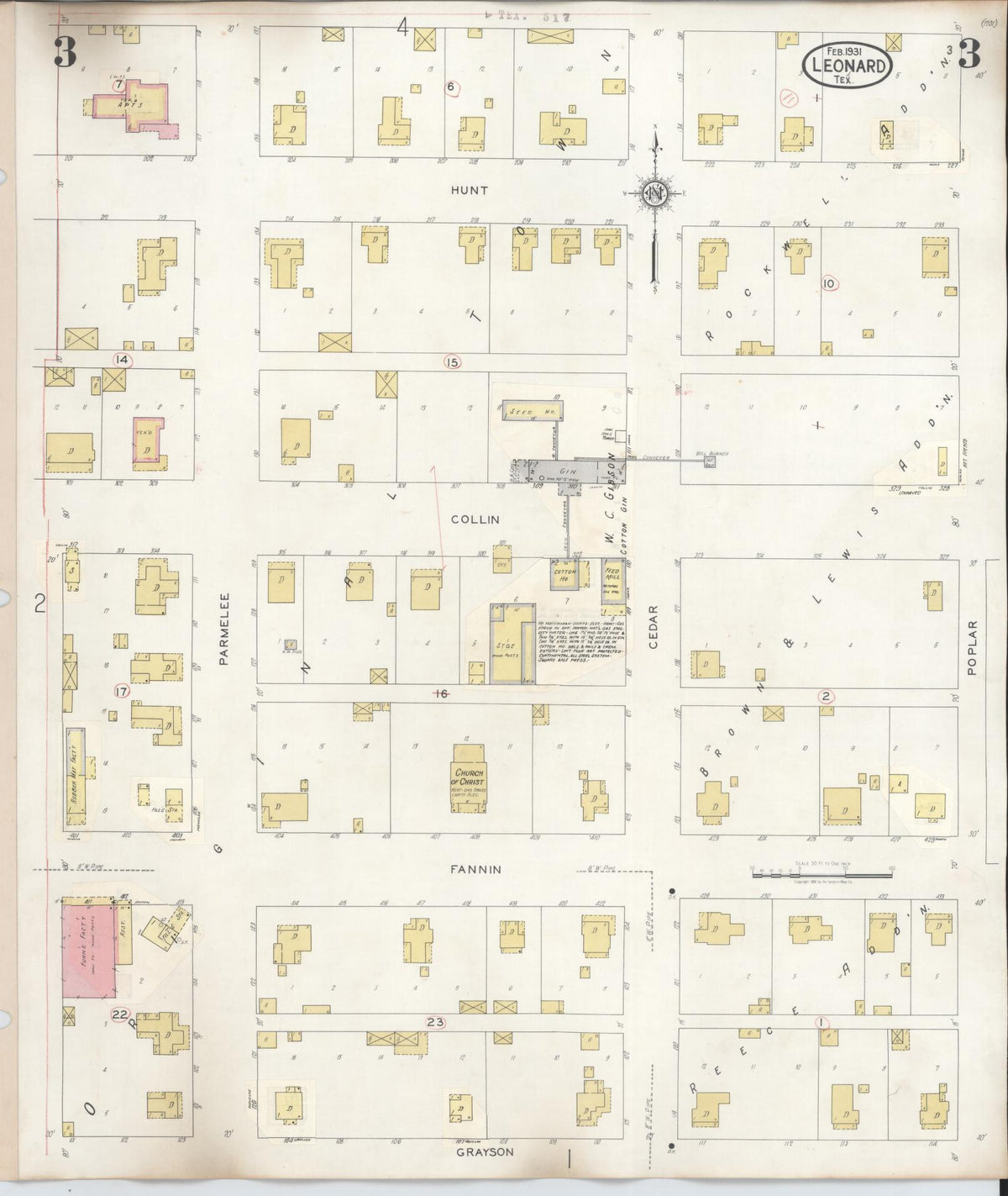 Sanborn Fire Insurance Map from Leonard, Fannin County, Texas (1945), Sheet #0003 - Complete Map Set gallery image, historic Sanborn map, vintage wall art, Texas Texas