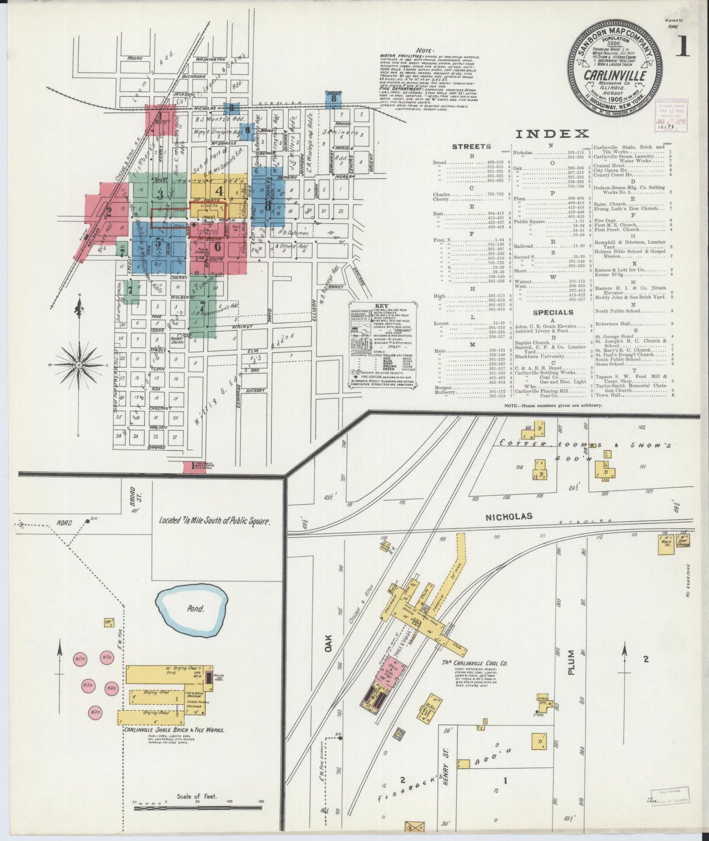 Sanborn Fire Insurance Map from Carlinville, Macoupin County, Illinois (1906), Sheet #0001 - Complete Map Set gallery image, historic Sanborn map, vintage wall art, Illinois Illinois