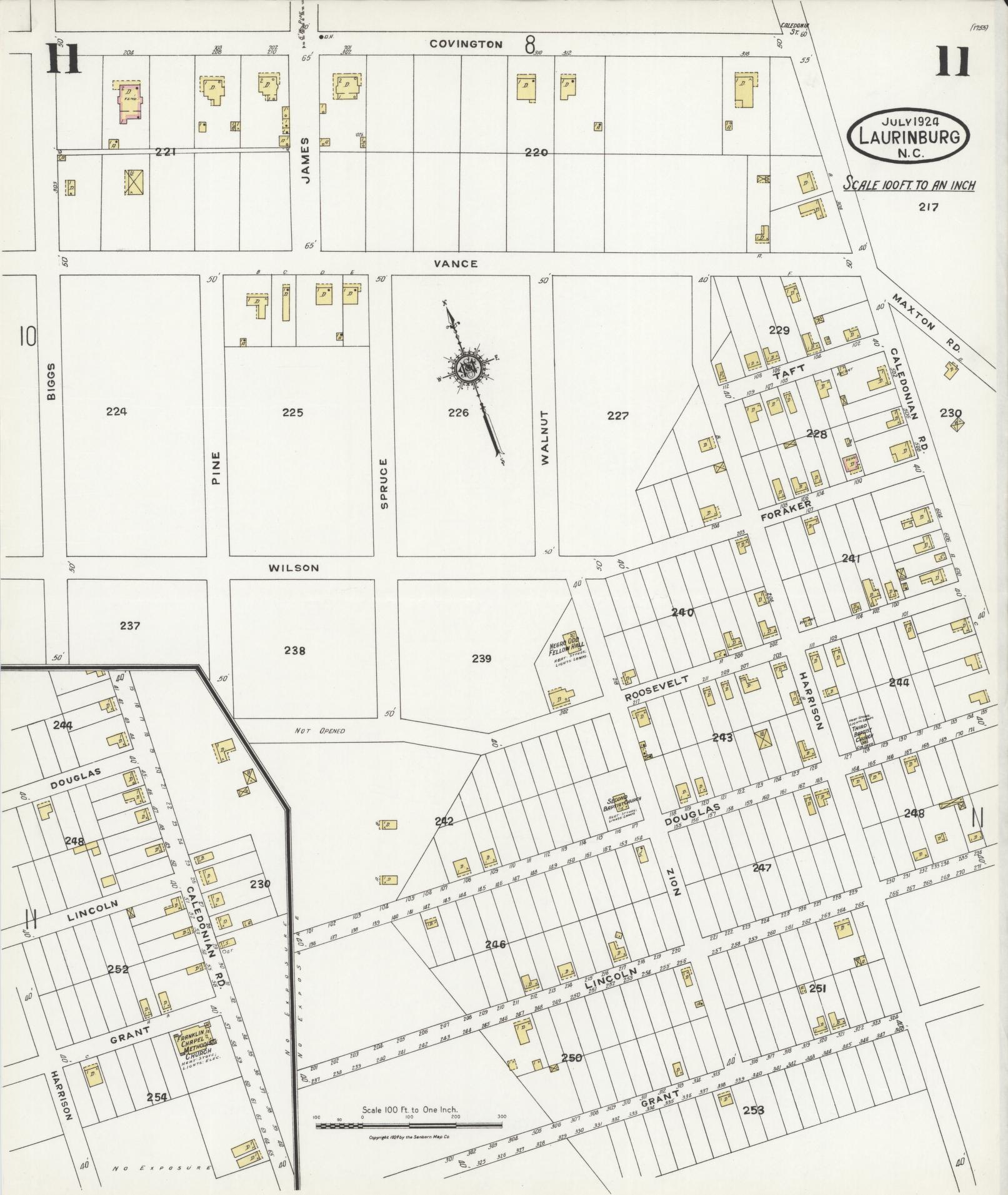 Sanborn Fire Insurance Map from Laurinburg, Scotland County, North Carolina (1924), Sheet #0011 - Complete Map Set gallery image, historic Sanborn map, vintage wall art, North Carolina North Carolina