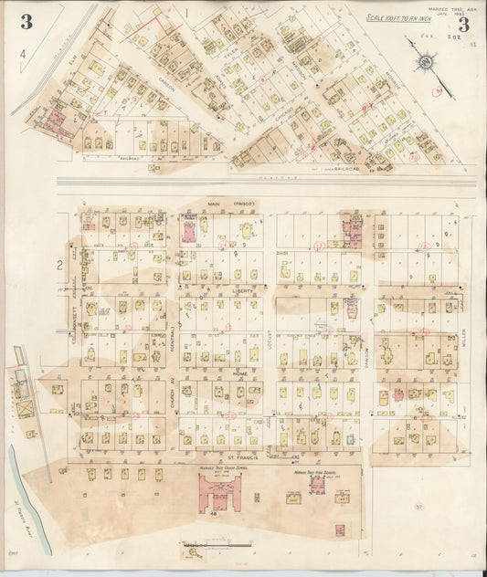 Sanborn Fire Insurance Map from Marked Tree, Poinsett County, Arkansas (1941), Sheet #0003 - Historic Sanborn Fire Insurance Map Print, vintage old map wall art, antique decor, genealogy gift, Arkansas Arkansas map