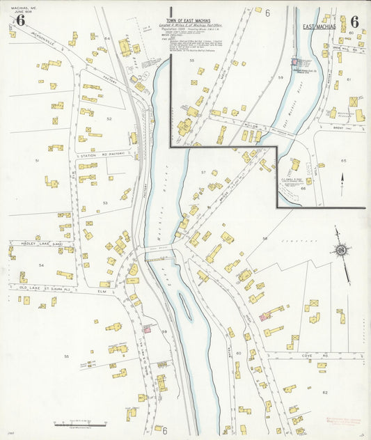 Sanborn Fire Insurance Map from Machias, Washington County, Maine (1938), Sheet #0006 - Historic Sanborn Fire Insurance Map Print, vintage old map wall art, antique decor, genealogy gift, Maine Maine map