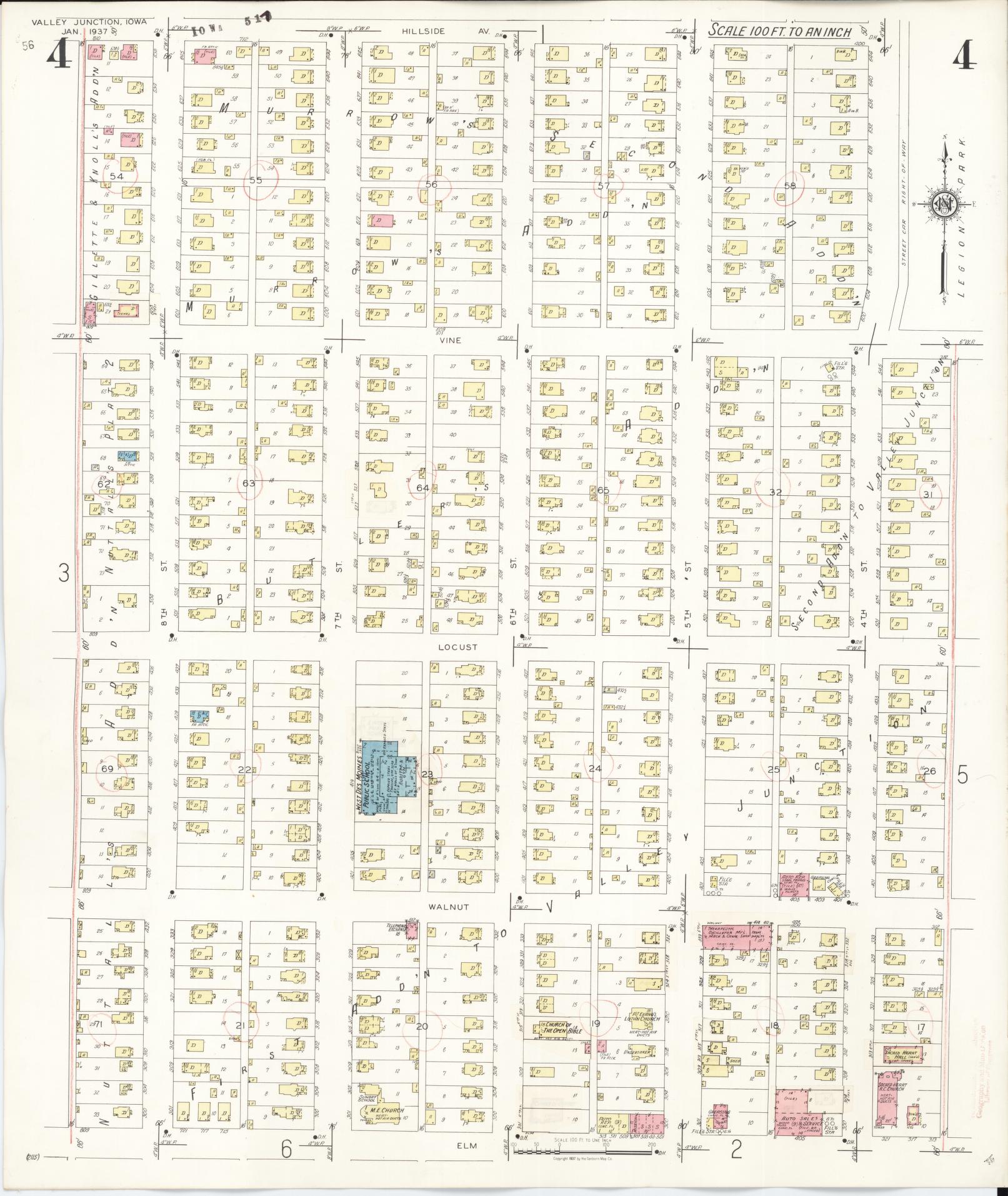 Sanborn Fire Insurance Map from Valley Junction, Polk County, Iowa (1941), Sheet #0004 - Historic Sanborn Fire Insurance Map Print, vintage old map wall art