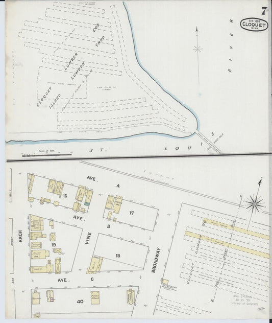 Sanborn Fire Insurance Map from Cloquet, Carlton County, Minnesota (1888), Sheet #0007 - Historic Sanborn Fire Insurance Map Print, vintage old map wall art, antique decor, genealogy gift, Minnesota Minnesota map