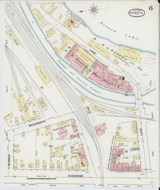 Sanborn Fire Insurance Map from Geneva, Ontario County, New York (1890), Sheet #0006 - Historic Sanborn Fire Insurance Map Print, vintage old map wall art, antique decor, genealogy gift, New York New York map