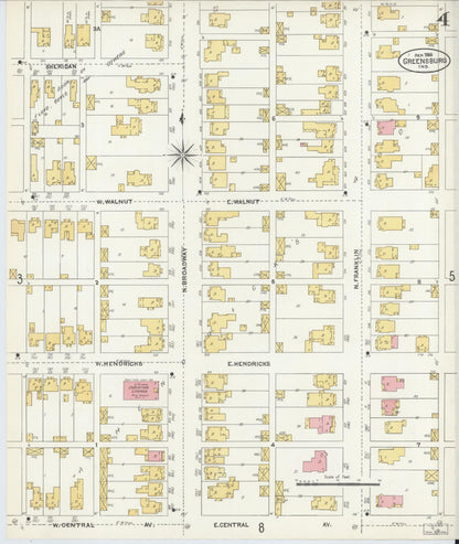 Sanborn Fire Insurance Map from Greensburg, Decatur County, Indiana (1906), Sheet #0004 - Historic Sanborn Fire Insurance Map Print, vintage old map wall art, antique decor, genealogy gift, Indiana Indiana map
