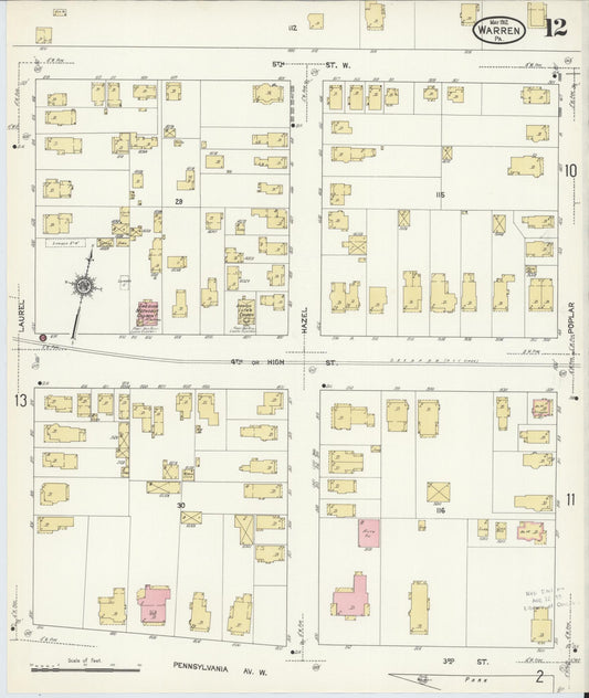 Sanborn Fire Insurance Map from Warren, Warren County, Pennsylvania (1912), Sheet #0012 - Historic Sanborn Fire Insurance Map Print, vintage old map wall art, antique decor, genealogy gift, Pennsylvania Pennsylvania map