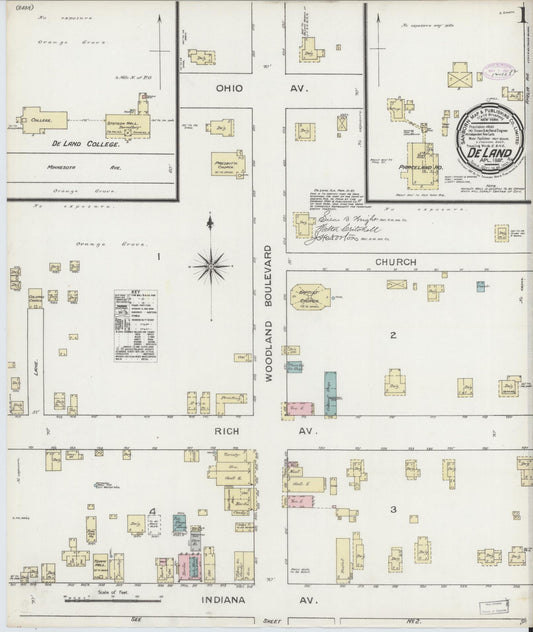 Sanborn Fire Insurance Map from De Land, Volusia County, Florida (1887), Sheet #0001 - Complete Map Set gallery image, historic Sanborn map, vintage wall art, Florida Florida