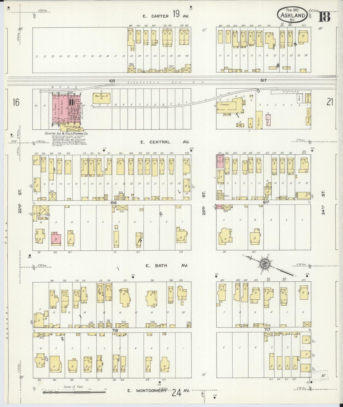 Sanborn Fire Insurance Map from Ashland, Boyd County, Kentucky (1912), Sheet #0018 - Complete Map Set gallery image, historic Sanborn map, vintage wall art, Kentucky Kentucky