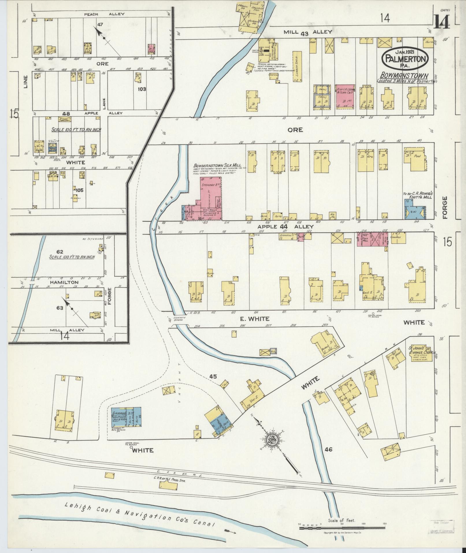 Sanborn Fire Insurance Map from Palmerton, Carbon County, Pennsylvania (1921), Sheet #0014 - Complete Map Set gallery image, historic Sanborn map, vintage wall art, Pennsylvania Pennsylvania