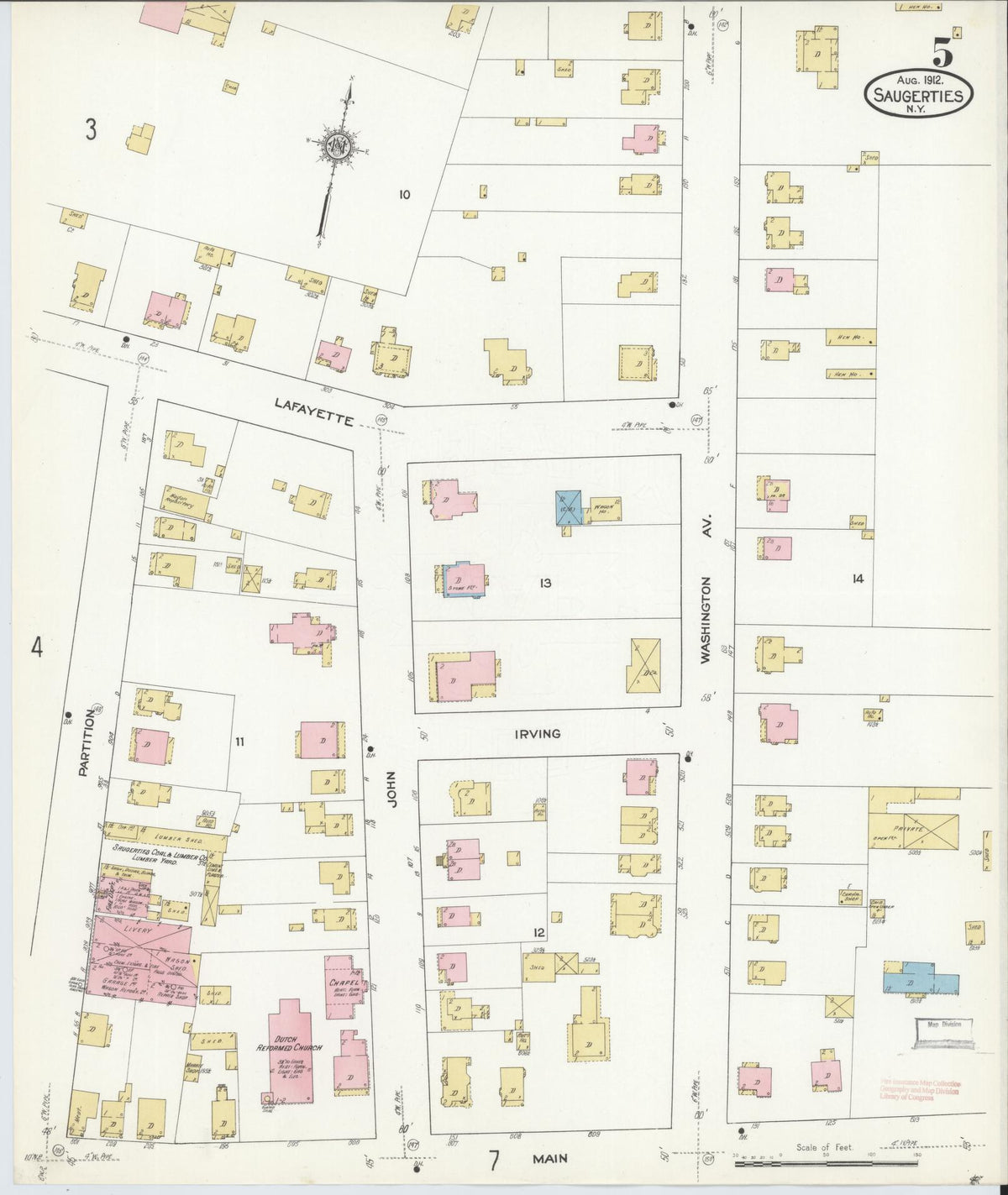 Sanborn Fire Insurance Map from Saugerties, Ulster County, New York (1912), Sheet #0005 - Complete Map Set gallery image, historic Sanborn map, vintage wall art, New York New York