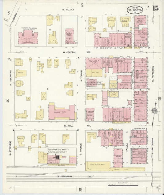 Sanborn Fire Insurance Map from Valdosta, Lowndes County, Georgia (1912), Sheet #0015 - Historic Sanborn Fire Insurance Map Print, vintage old map wall art, antique decor, genealogy gift, Georgia Georgia map