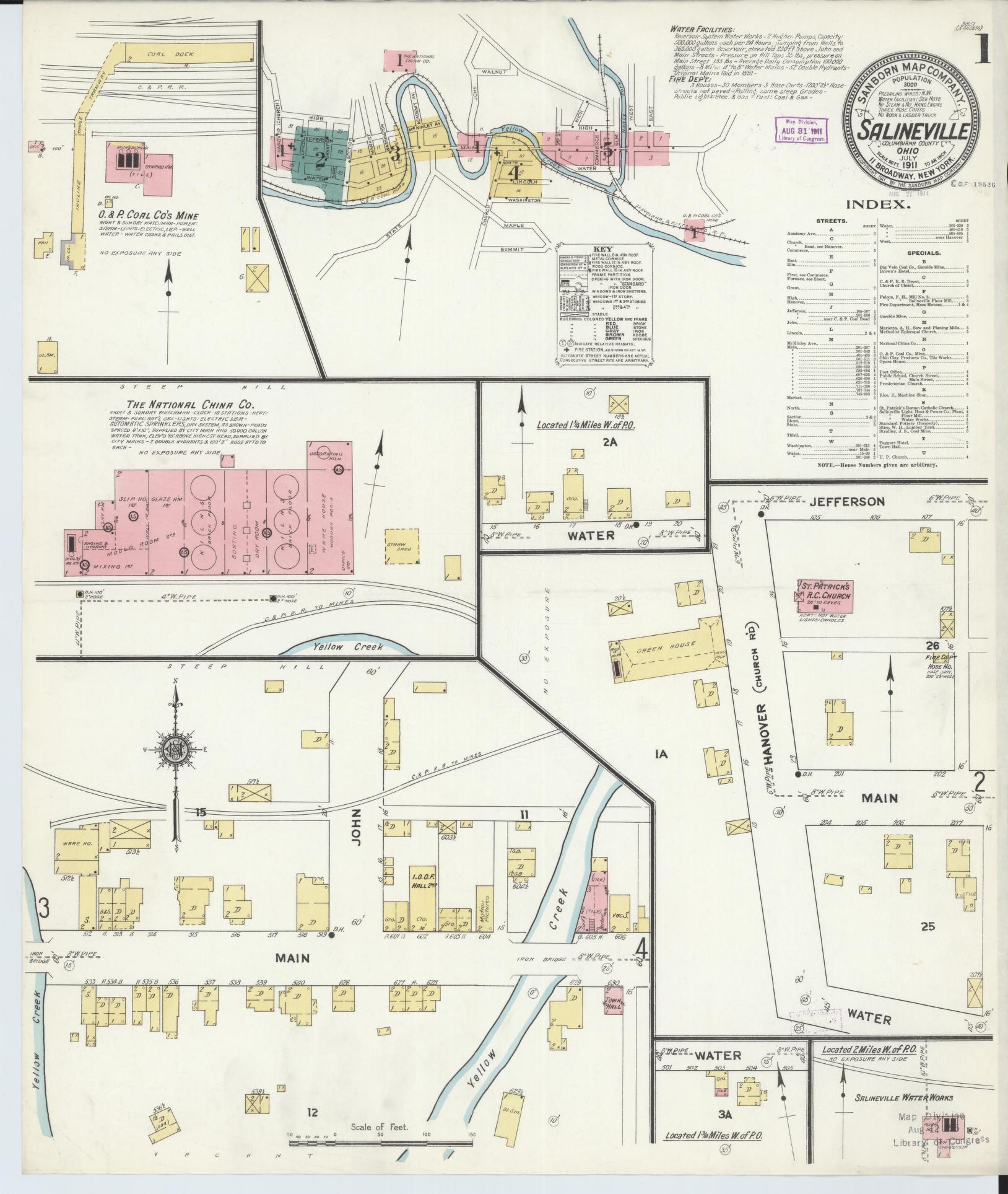 Sanborn Fire Insurance Map from Salineville, Columbiana County, Ohio (1911), Sheet #0001 - Historic Sanborn Fire Insurance Map Print, vintage old map wall art, antique decor, genealogy gift, Ohio Ohio map