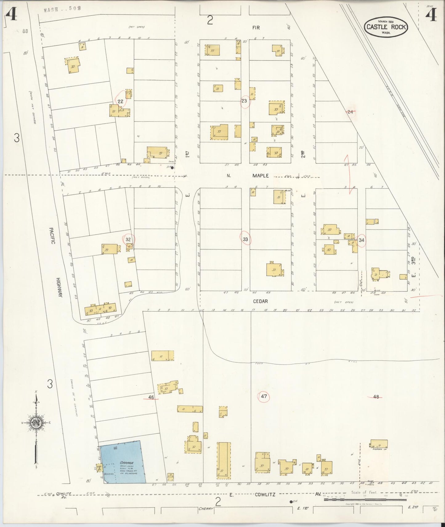 Sanborn Fire Insurance Map from Castle Rock, Cowlitz County, Washington (1931), Sheet #0004 - Complete Map Set gallery image, historic Sanborn map, vintage wall art, Washington Washington