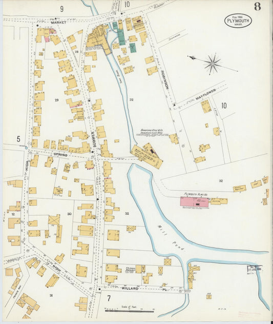 Sanborn Fire Insurance Map from Plymouth, Plymouth County, Massachusetts (1906), Sheet #0008 - Historic Sanborn Fire Insurance Map Print, vintage old map wall art, antique decor, genealogy gift, Massachusetts Massachusetts map