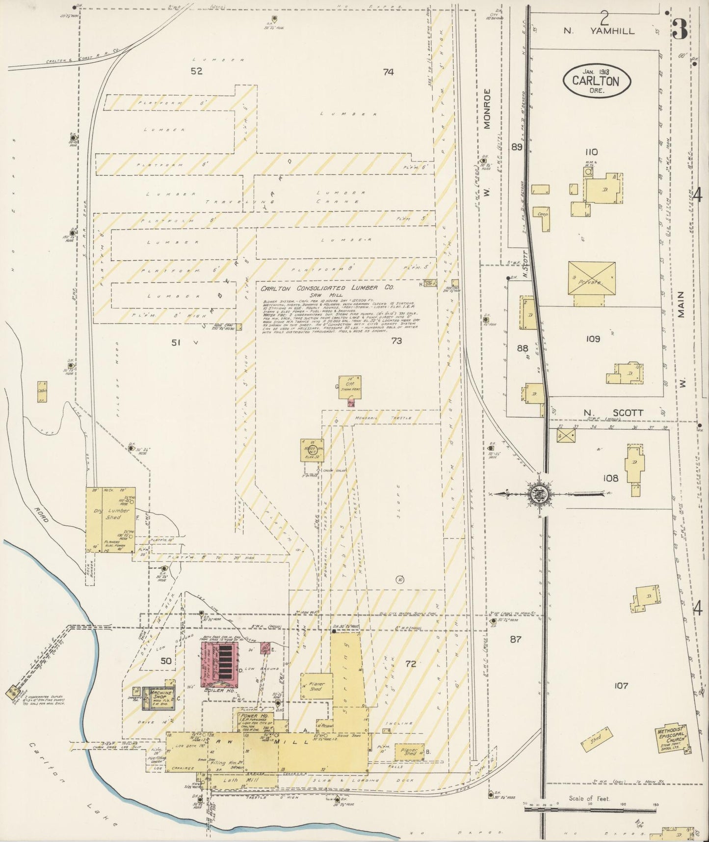 Sanborn Fire Insurance Map from Carlton, Yamhill County, Oregon (1913), Sheet #0003 - Complete Map Set gallery image, historic Sanborn map, vintage wall art, Oregon Oregon