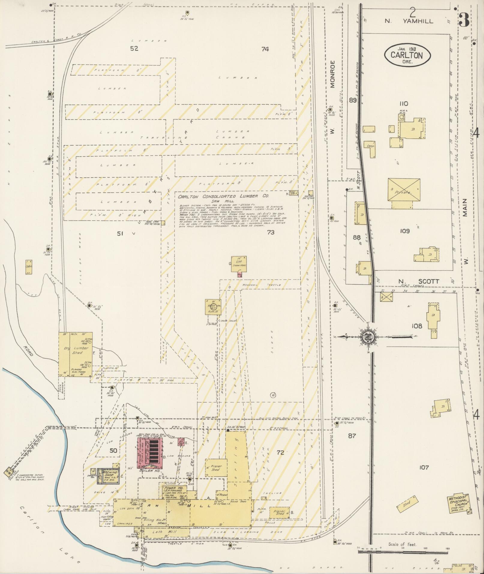 Sanborn Fire Insurance Map from Carlton, Yamhill County, Oregon (1913), Sheet #0003 - Complete Map Set gallery image, historic Sanborn map, vintage wall art, Oregon Oregon