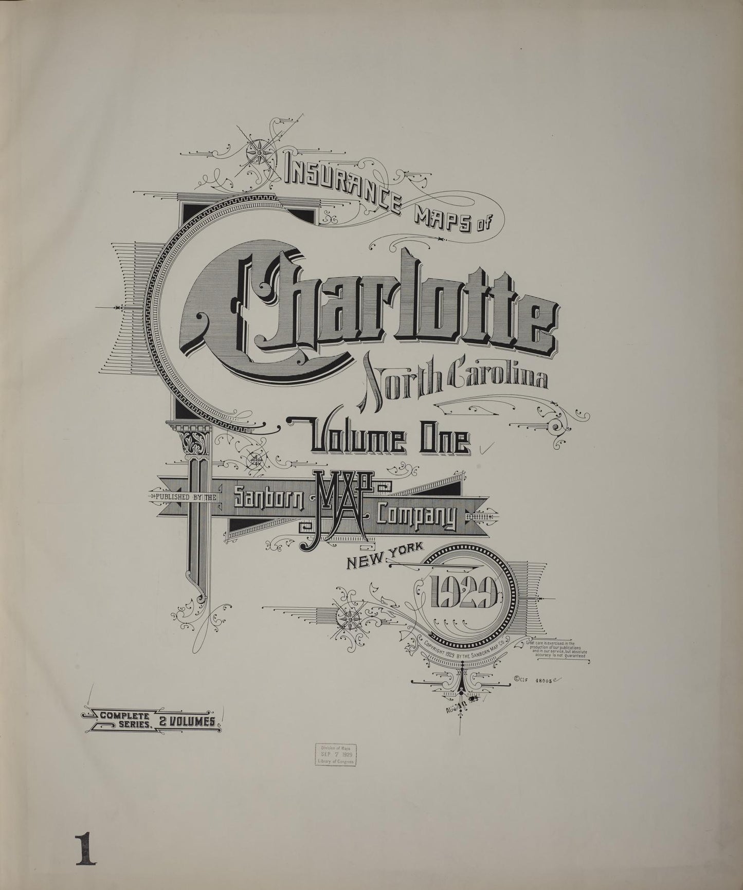Sanborn Fire Insurance Map from Charlotte, Mecklenburg County, North Carolina (1929), Sheet #0001 - Complete Map Set gallery image, historic Sanborn map, vintage wall art, North Carolina North Carolina