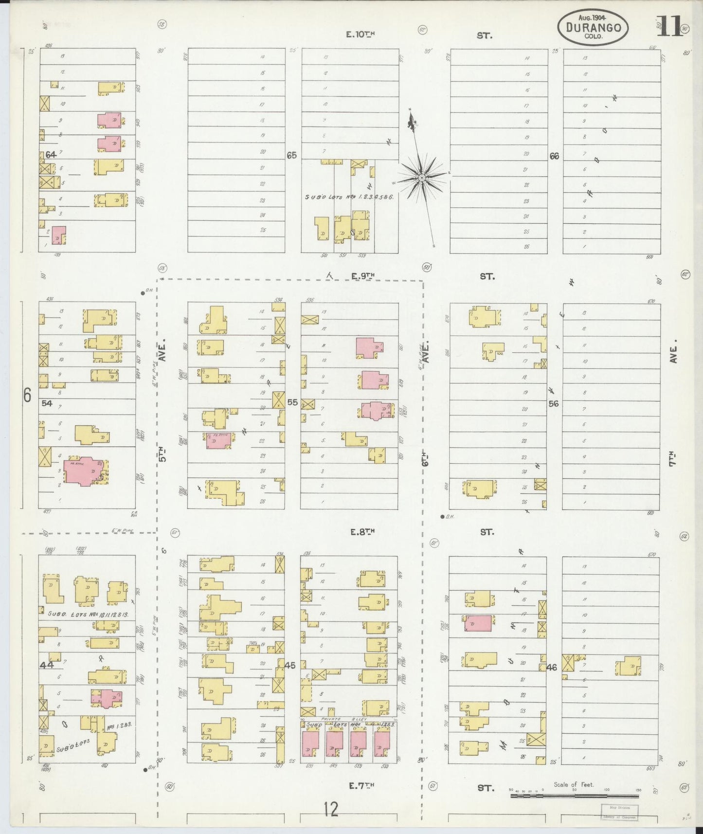 Sanborn Fire Insurance Map from Durango, La Plata County, Colorado (1904), Sheet #0011 - Complete Map Set gallery image, historic Sanborn map, vintage wall art, Colorado Colorado