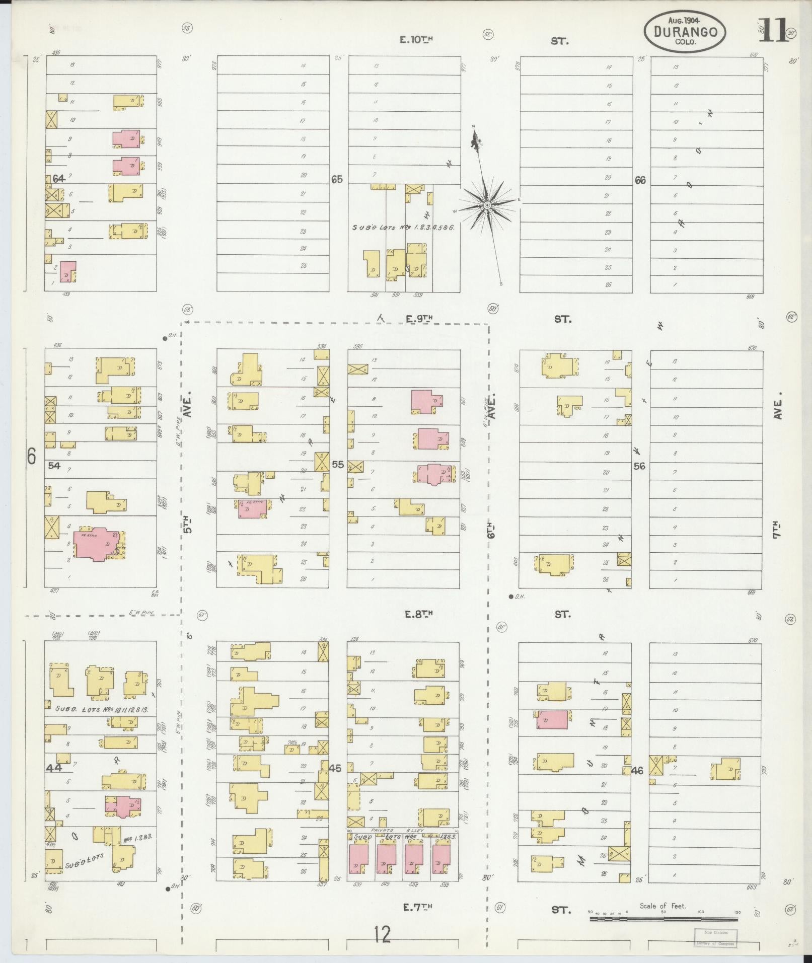 Sanborn Fire Insurance Map from Durango, La Plata County, Colorado (1904), Sheet #0011 - Complete Map Set gallery image, historic Sanborn map, vintage wall art, Colorado Colorado