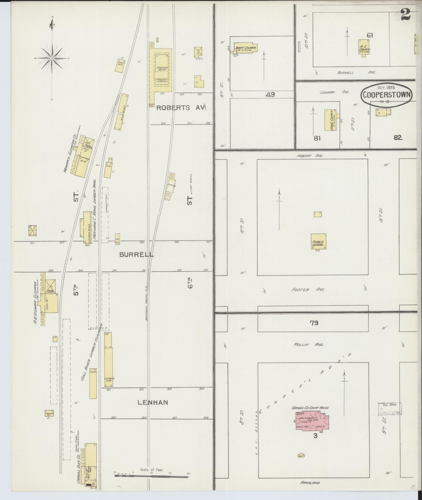 Sanborn Fire Insurance Map from Cooperstown, Griggs County, North Dakota (1893), Sheet #0002 - Complete Map Set gallery image, historic Sanborn map, vintage wall art, North Dakota North Dakota