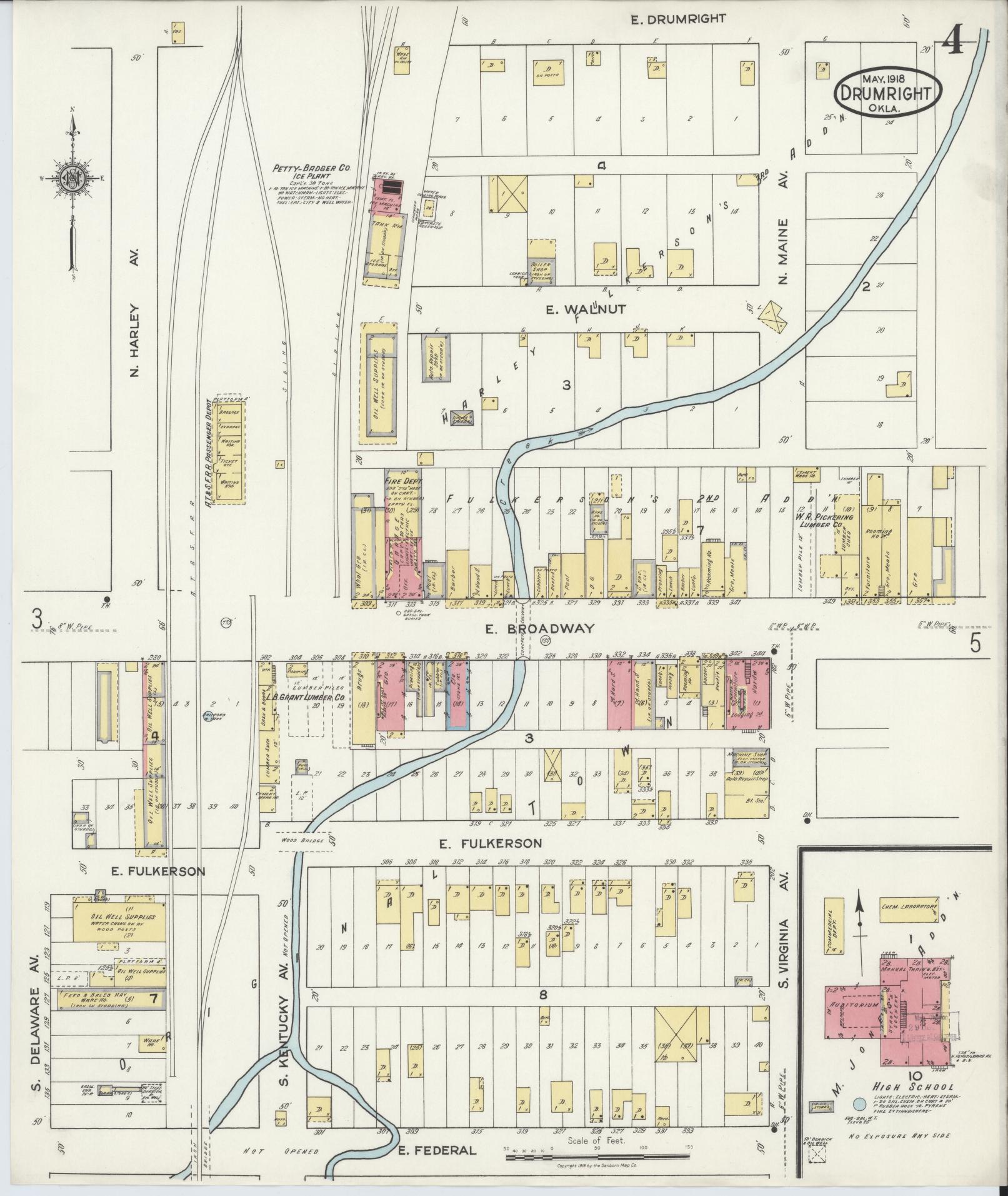 Sanborn Fire Insurance Map from Drumwright, Creek County, Oklahoma (1918), Sheet #0004 - Complete Map Set gallery image, historic Sanborn map, vintage wall art, Oklahoma Oklahoma