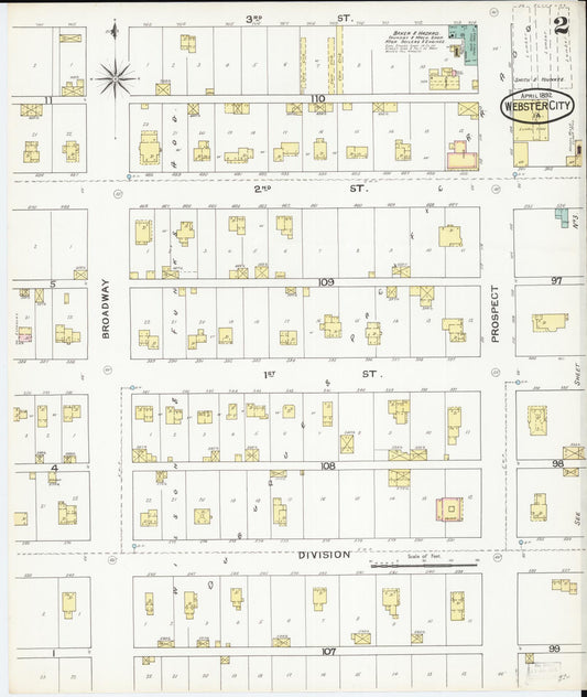 Sanborn Fire Insurance Map from Webster City, Hamilton County, Iowa (1892), Sheet #0002 - Historic Sanborn Fire Insurance Map Print, vintage old map wall art