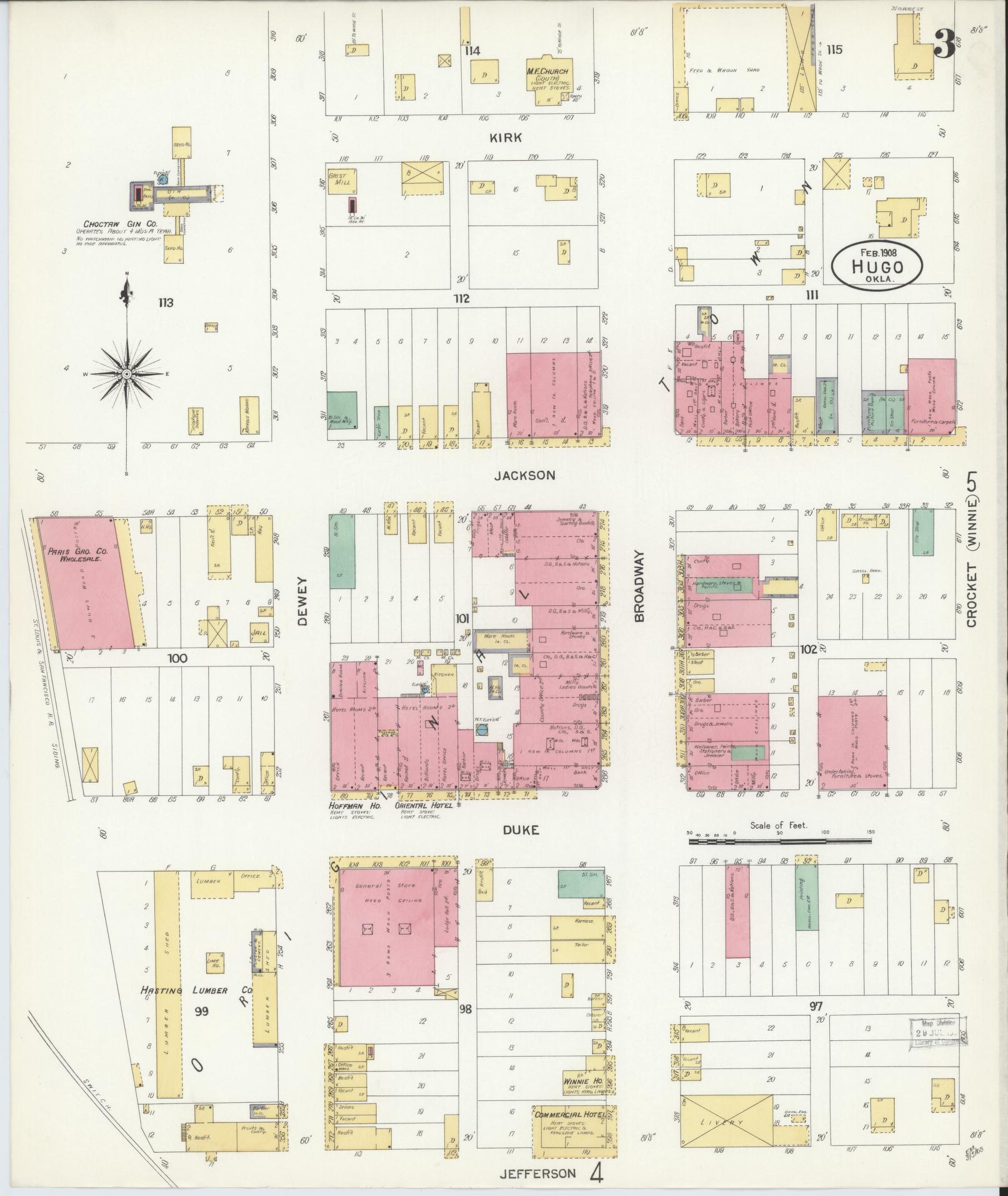 Sanborn Fire Insurance Map from Hugo, Choctaw County, Oklahoma (1908), Sheet #0003 - Historic Sanborn Fire Insurance Map Print, vintage old map wall art, antique decor, genealogy gift, Oklahoma Oklahoma map