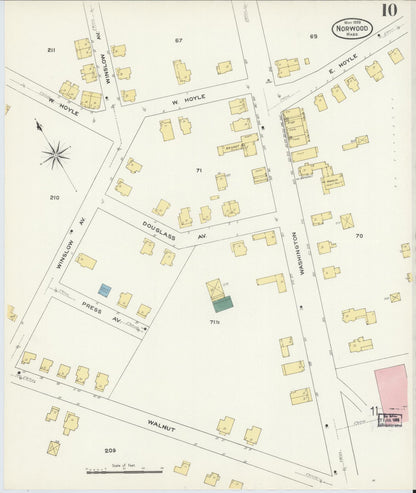 Sanborn Fire Insurance Map from Norwood, Norfolk County, Massachusetts (1909), Sheet #0010 - Historic Sanborn Fire Insurance Map Print, vintage old map wall art, antique decor, genealogy gift, Massachusetts Massachusetts map