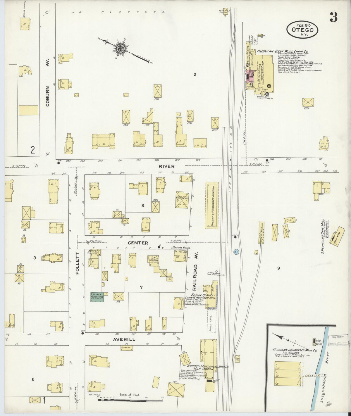 Sanborn Fire Insurance Map from Otego, Otsego County, New York (1910), Sheet #0003 - Complete Map Set gallery image, historic Sanborn map, vintage wall art, New York New York