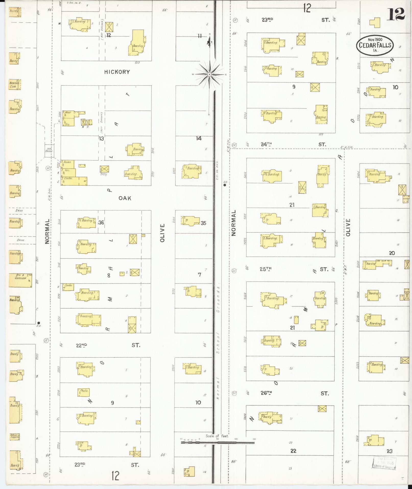 Sanborn Fire Insurance Map from Cedar Falls, Black Hawk County, Iowa (1900), Sheet #0012 - Historic Sanborn Fire Insurance Map Print, vintage old map wall art