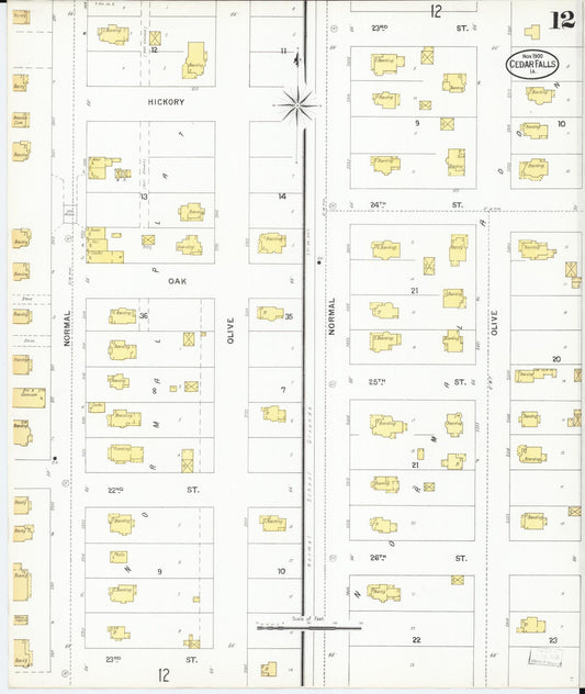 Sanborn Fire Insurance Map from Cedar Falls, Black Hawk County, Iowa (1900), Sheet #0012 - Historic Sanborn Fire Insurance Map Print, vintage old map wall art