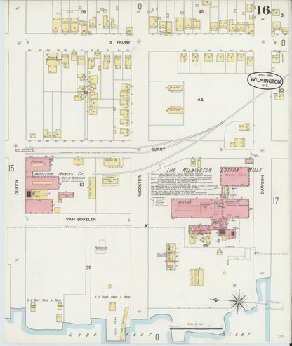 Sanborn Fire Insurance Map from Wilmington, New Hanover County, North Carolina (1898), Sheet #0016 - Historic Sanborn Fire Insurance Map Print, vintage old map wall art, antique decor, genealogy gift, North Carolina North Carolina map