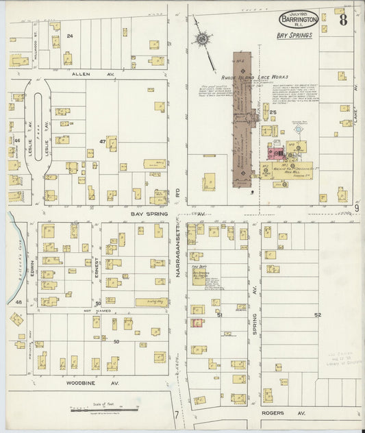 Sanborn Fire Insurance Map from Barrington, Bristol County, Rhode Island (1921), Sheet #0008 - Historic Sanborn Fire Insurance Map Print, vintage old map wall art, antique decor, genealogy gift, Rhode Island Rhode Island map