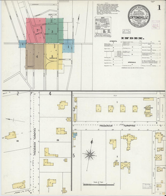 Sanborn Fire Insurance Map from Catonsville, Baltimore County, Maryland (1904), Sheet #0001 - Historic Sanborn Fire Insurance Map Print, vintage old map wall art, antique decor, genealogy gift, Maryland Maryland map