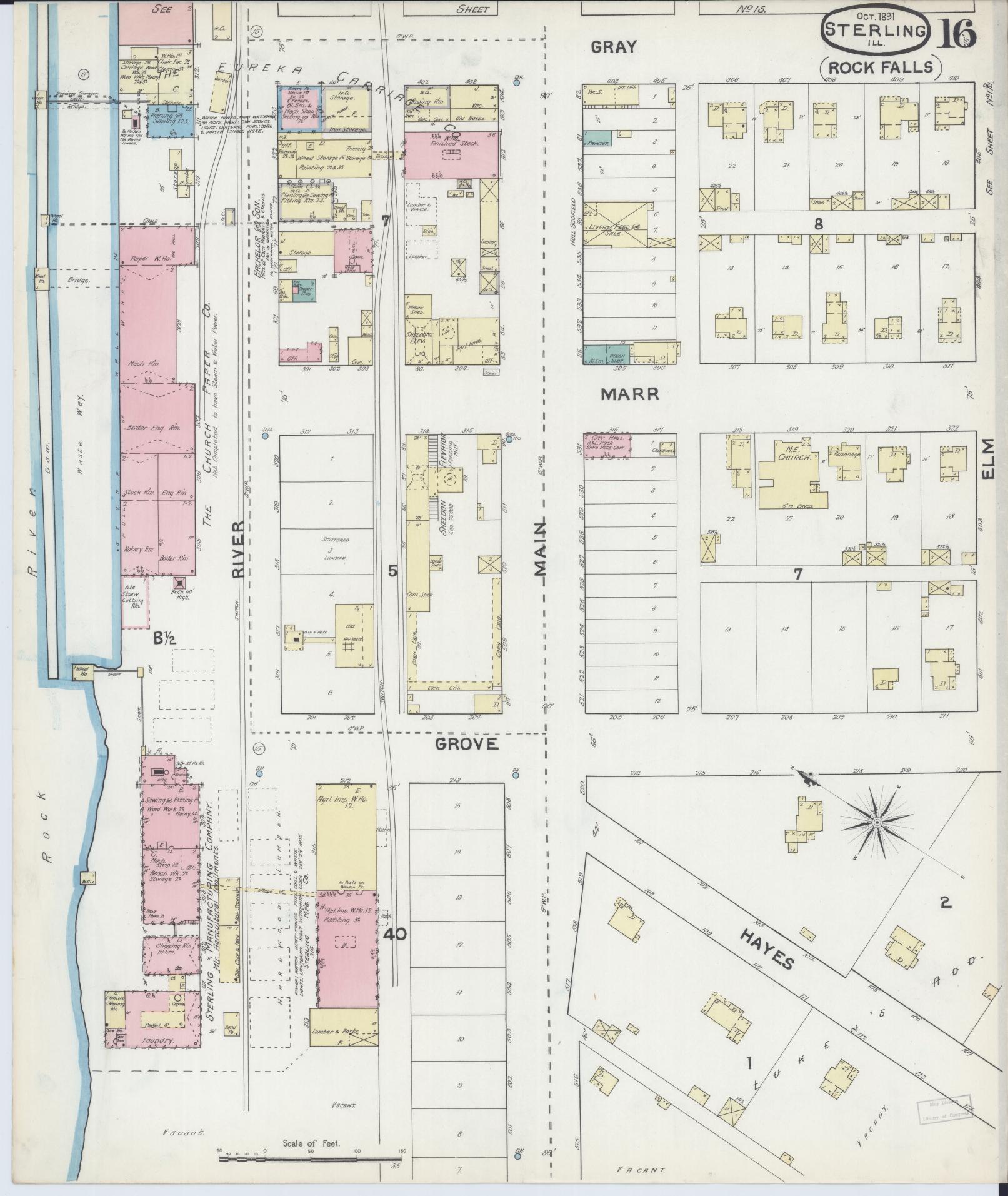 Sanborn Fire Insurance Map from Sterling, Whiteside County, Illinois (1891), Sheet #0016 - Historic Sanborn Fire Insurance Map Print, vintage old map wall art, antique decor, genealogy gift, Illinois Illinois map