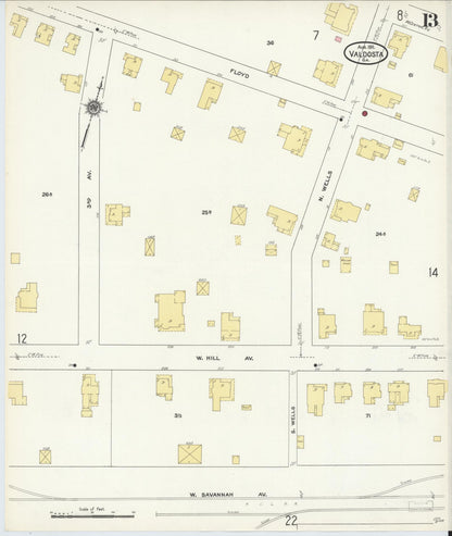 Sanborn Fire Insurance Map from Valdosta, Lowndes County, Georgia (1911), Sheet #0013 - Complete Map Set gallery image, historic Sanborn map, vintage wall art, Georgia Georgia