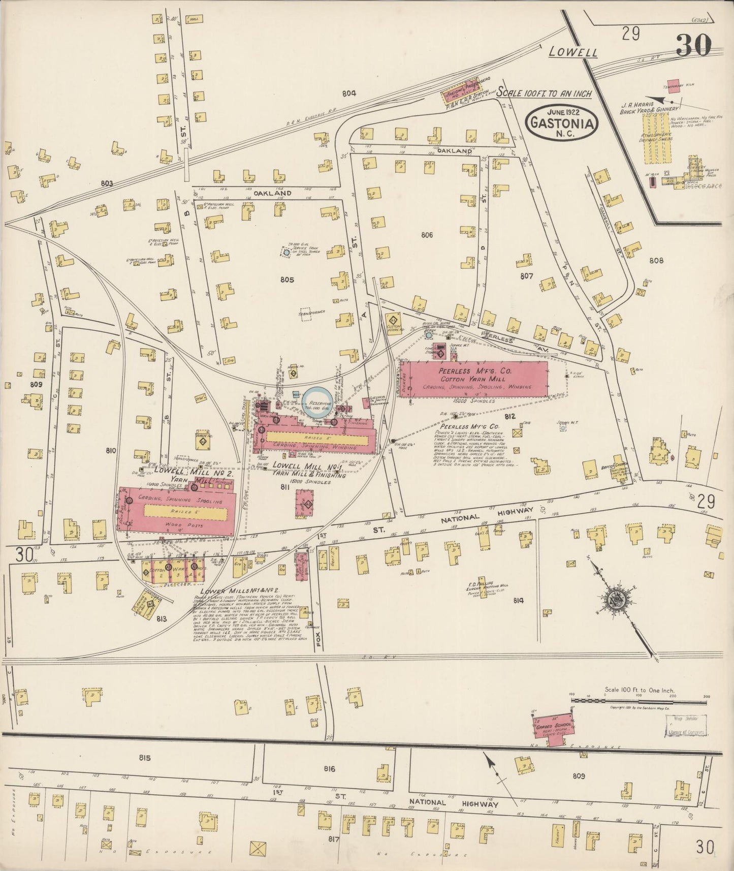 Sanborn Fire Insurance Map from Gastonia, Gaston County, North Carolina (1922), Sheet #0030 - Complete Map Set gallery image, historic Sanborn map, vintage wall art, North Carolina North Carolina